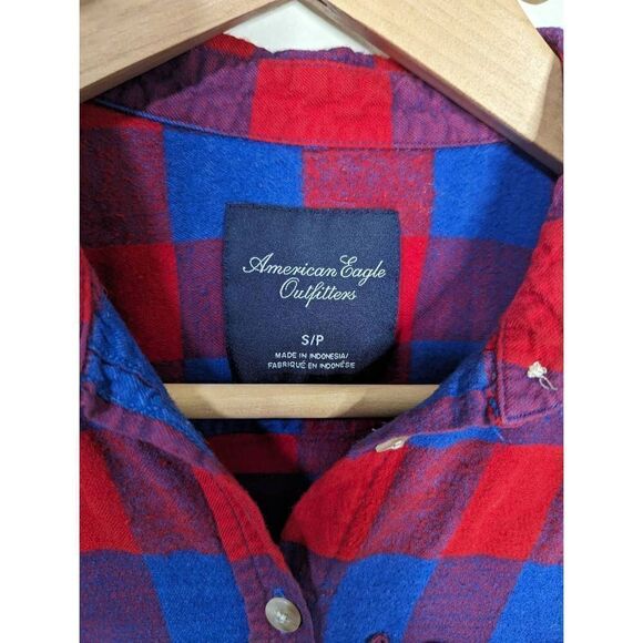 American Eagle Outfitters Women's Red and Blue Flannel Button Down Shirt - Sz Sm - Picture 5 of 6